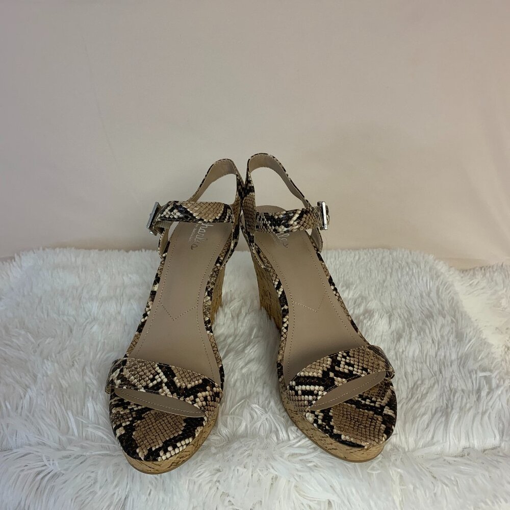 Charles By Charles David Womens SZ 10M Wedge Sandal Faux Brown Reptile & Cork